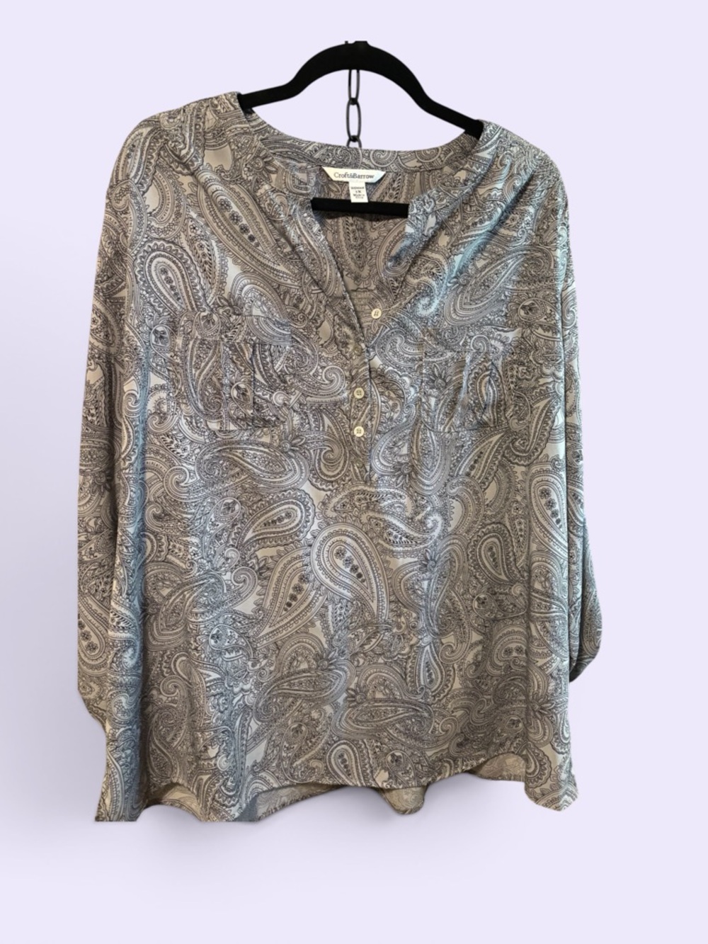 croft & barrow Gray Paisley Henley Blouse